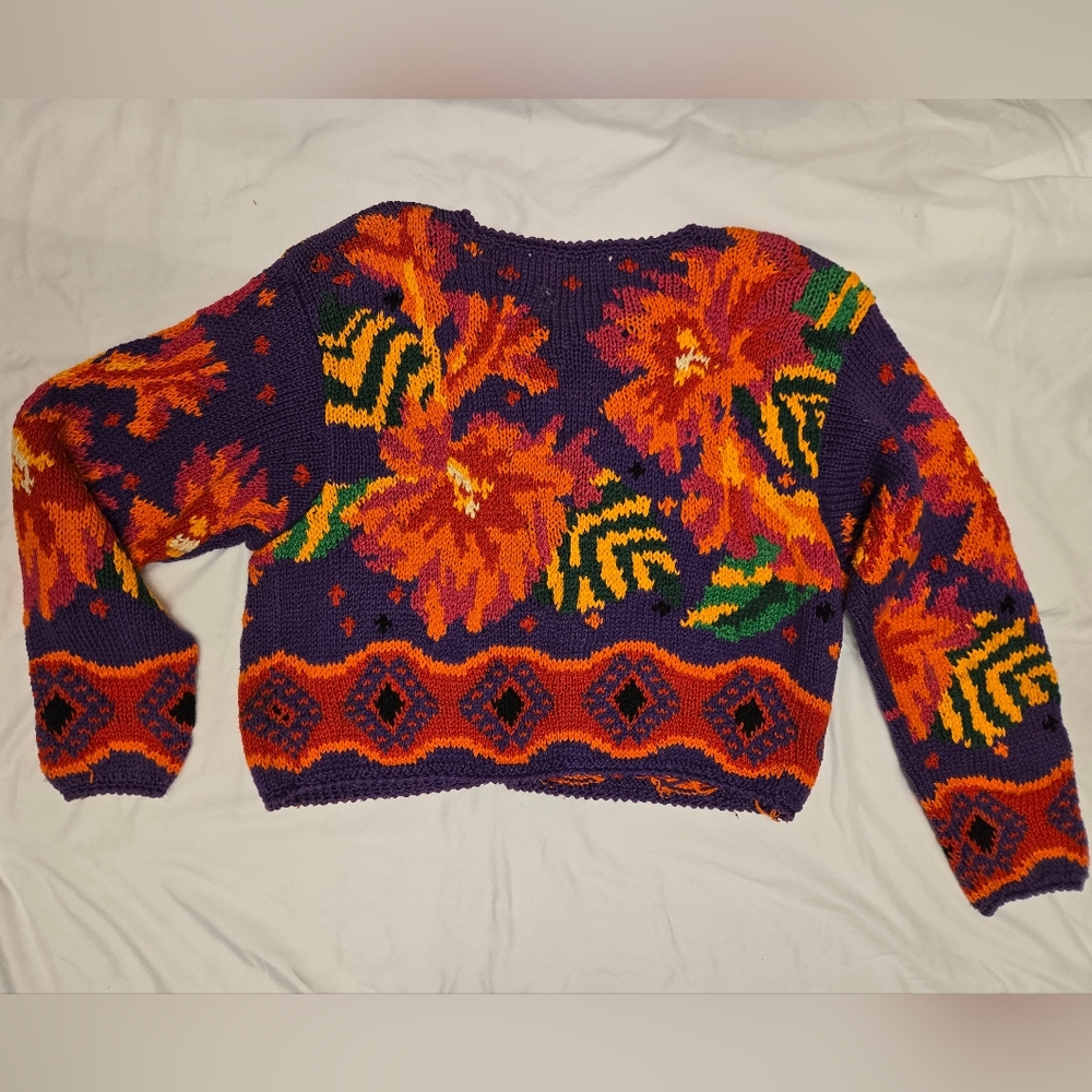 Dana Buchman Purple and Orange Floral Knit Cardigan - Picture 4 of 5
